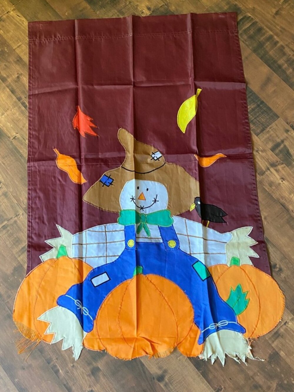 Vintage Two Sided Scarecrow Fall Autumn Leaves & Pumpkins Yard Garden Flag 41x29
